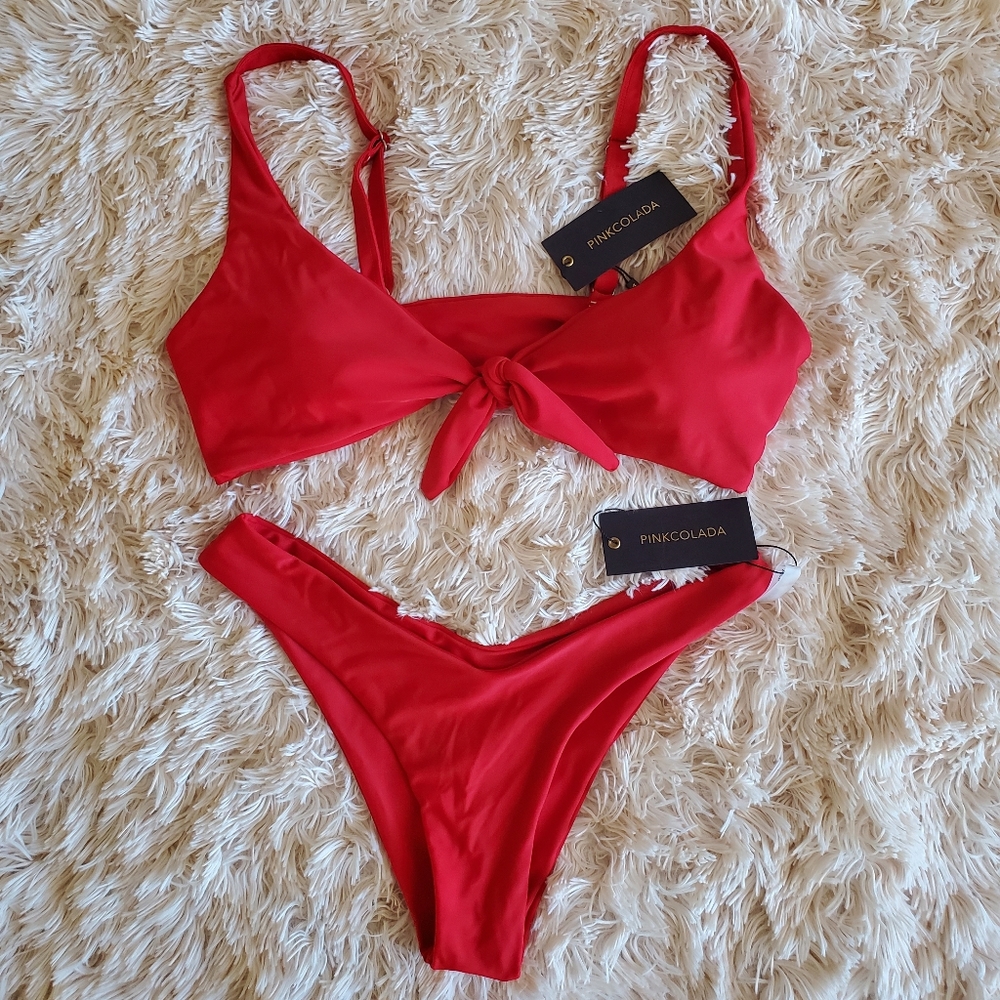 Red Pinkcolada Tie up bikini
